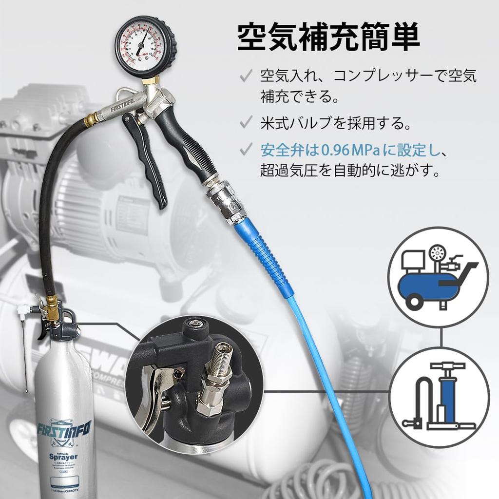 Ryosho FIRSTINFO TOOLS Многоразовый распылитель высокого давления, 1000 мл, Алюминий, Перевернутое использование, Многоразовый, Курковый тип, Заправщик для аэрозольных баллончиков, с 2-сторонней насадкой