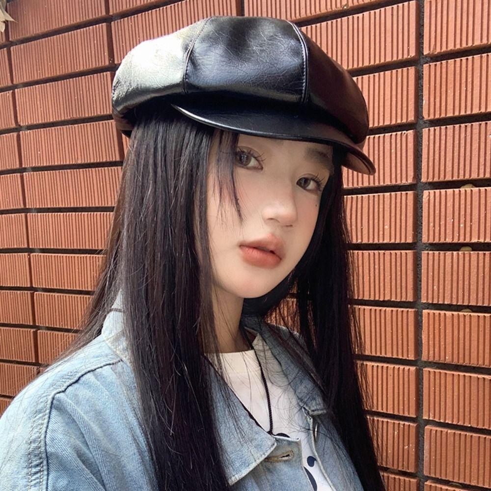 Однотонный берет из искусственной кожи, кепка, шляпа художника Харадзюку, ретро Y2k, берет, шляпа, мужская, женская