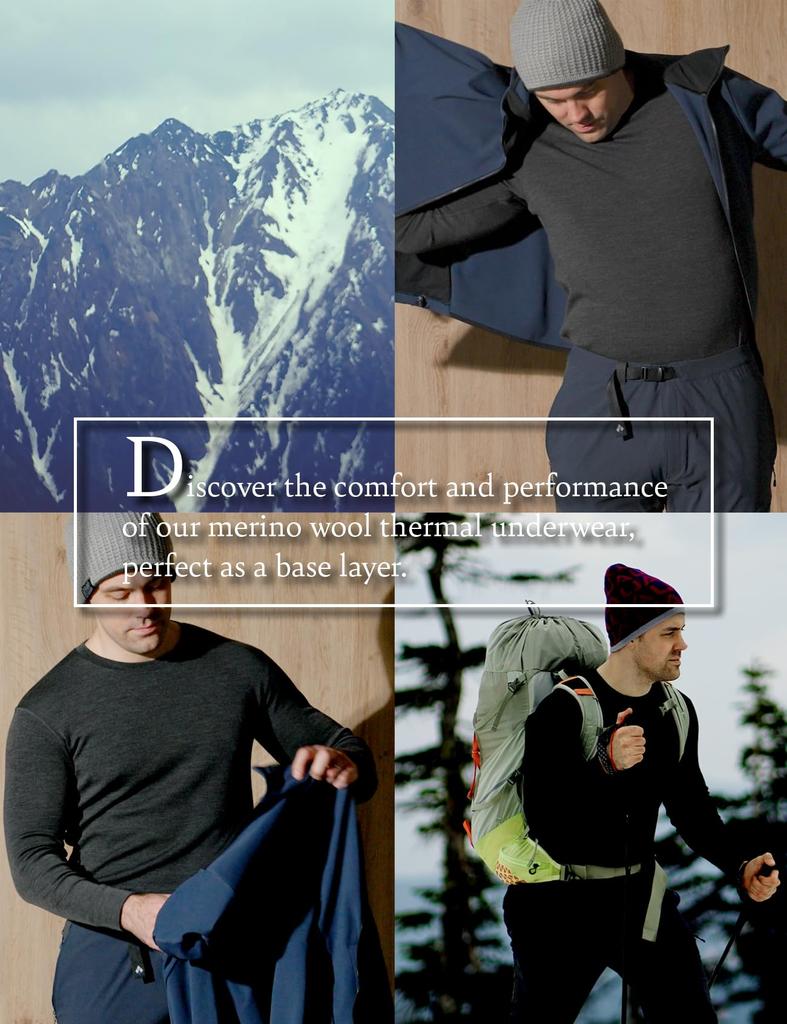 Нижнее белье из мериносовой шерсти, теплый внутренний верх и низ (Рапаса) Мужской (3.Темно-серый_(Тонкий набор), L)