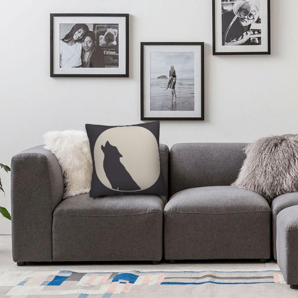 Minimalist Wolf Full Moon Square Pillowcase Polyester Linen Velvet Creative Zip Decor Bed Cushion Case 45X45