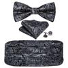 Barry.Wang Mens Cummerbund Belt and Bowtie Set Silk Pre Bow Tie Hanky Cufflink Set