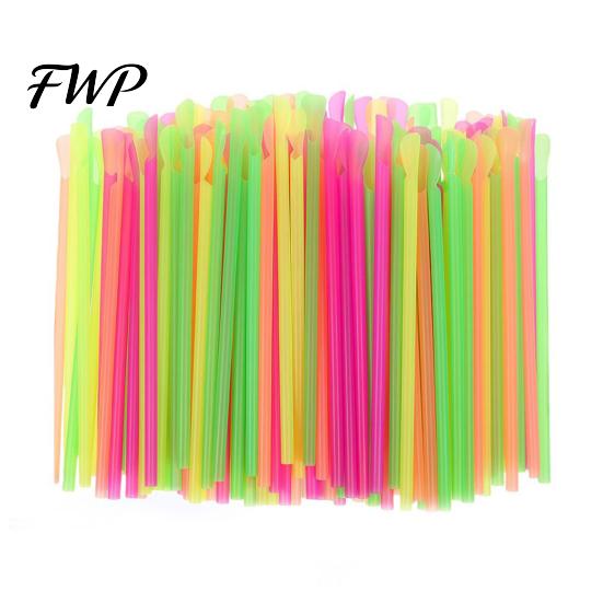 Dual End Straw Spoon 50/100Pcs for Smoothie, 2 in 1 Disposable Eco-friendly Plastic Straws with Spoon, Slush Milkshake Bubble Tea Smoothie With