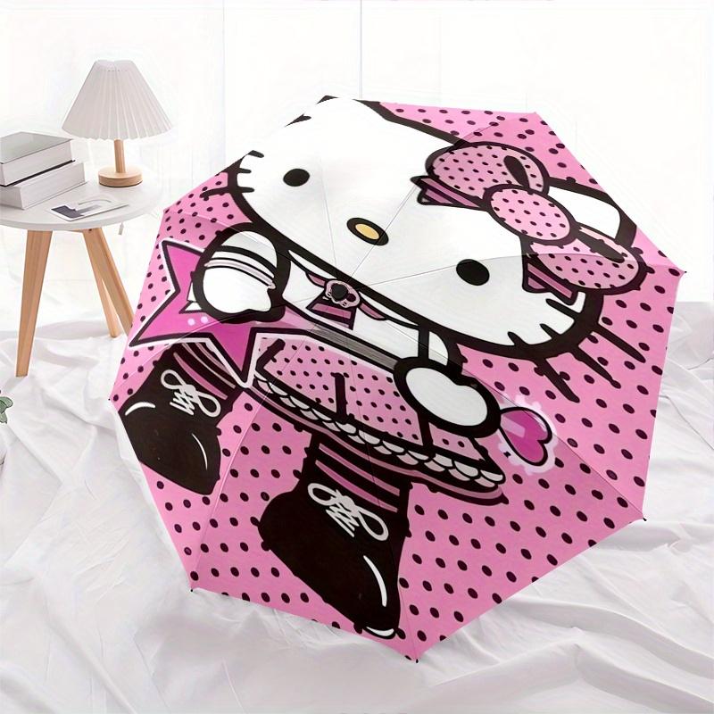 Hello Kitty,Punk Style Automatic Folding Umbrella-Simple 8-Rib Design, Bright Cartoon Pattern, Durable Iron Frame, Suitable For Travel, Outd