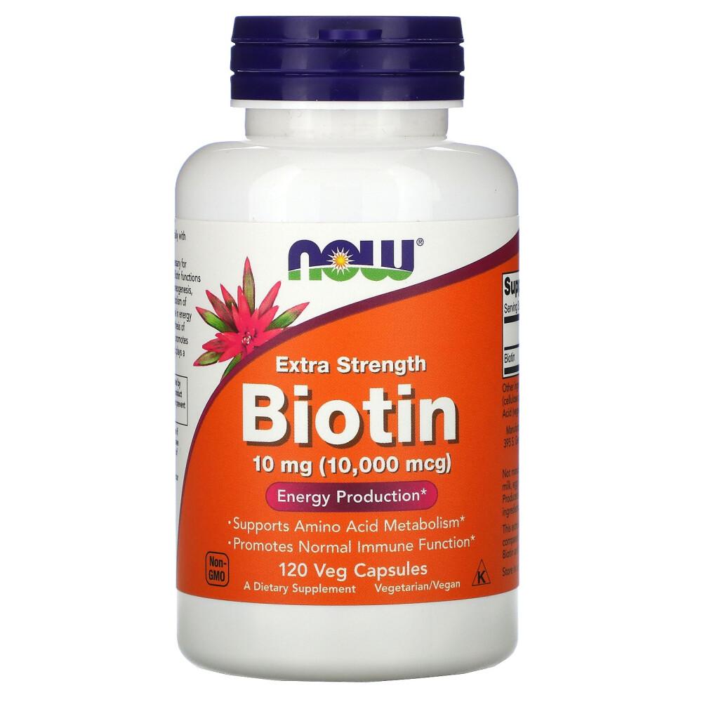 NOW Foods Extra Strength Biotin 10mg (10,000mcg) Veg Capsules, 120 Count