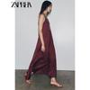 Zaprha 2025 Summer New Round Neck Cross Sling Silk Satin Texture Asymmetric Length Dress 8040019
