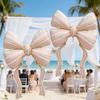 60-Inch Giant Striped Bowknot Foil Balloon, Helium-Supported Large Ribbon Mylar Balloon, Aesthetic Matte Pink Bow Shape Decorations
