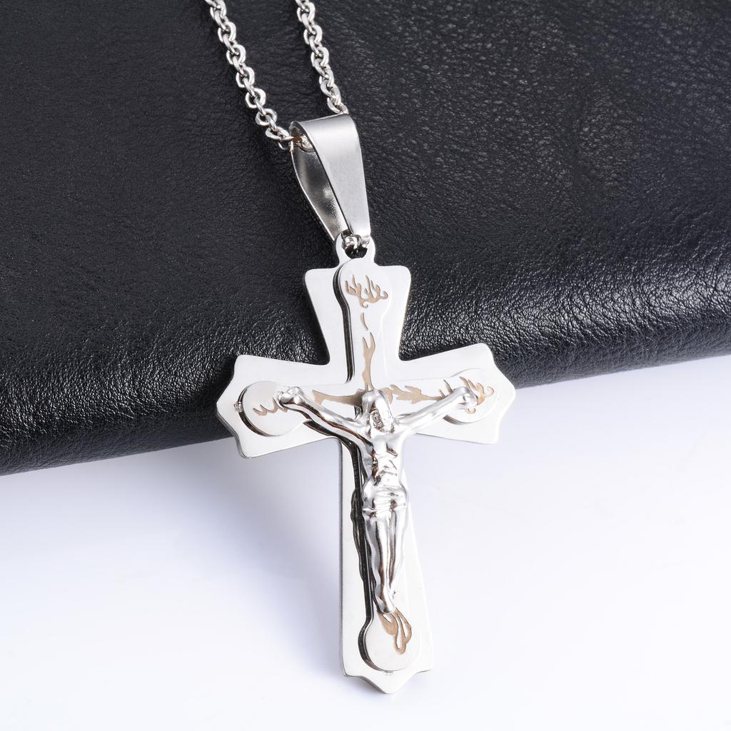 Vintage Jesus Crucifix Stainless Steel Cross Pendant Necklace Charms for Chain Women Men Christian Religious Jewelry Accessories