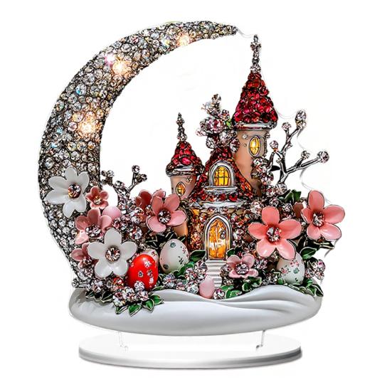 Easter Bunny Acrylic Table Sign 2D Flat Colorful Eggs Rabbit Decoration Home Living Room Valentine's Day