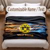 Borussia Dortmund Printed Flannel Blanket Custom Name Text Soft Warm Throw For Bedroom Holiday Gift