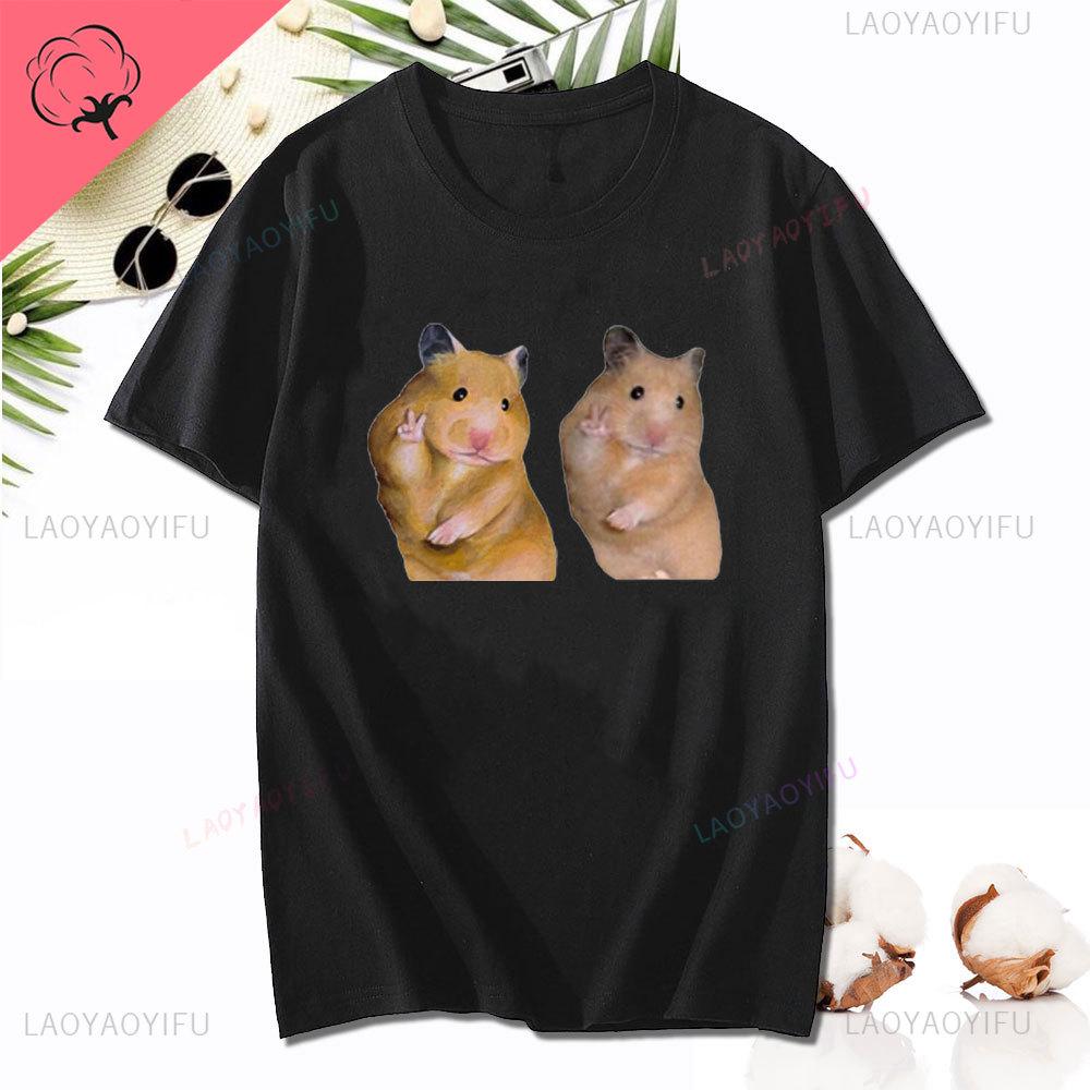 Dank Meme Hamster Staring Front Camera Hampter Calling T-shirt Fashion Cotton Short Sleeve T-shirts Casual Streetwear Unisex Tee Unisex