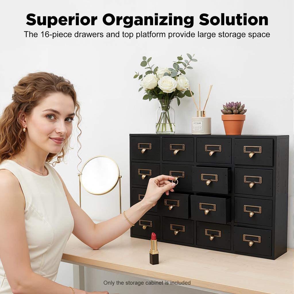 Деревянный шкаф для хранения с 16 ящиками, деревенский винтажный органайзер с металлическими ручками для украшений, офиса, специй, лекарственных трав