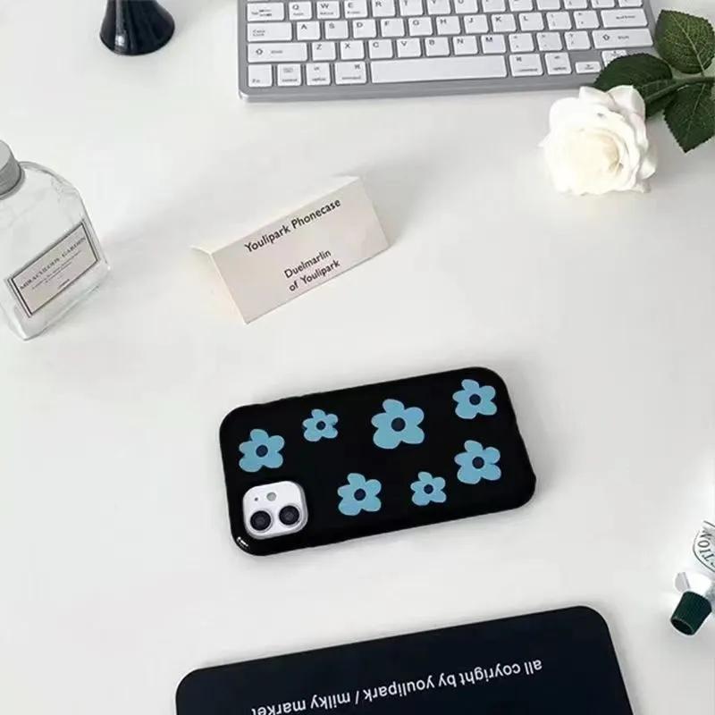 Модный чехол для телефона с синим цветком для iPhone 16 Pro 15 14 13 12 11Promax XS XR 7 8 Plus Модный противоударный минималистичный чехол Y2k