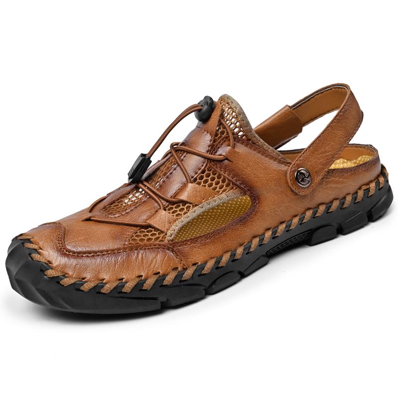 British Style Summer Sandals Handmade Soles Men's Leather Camping Shoes Classic Brown Men's Beach Casual Shoes Big Size  38-48