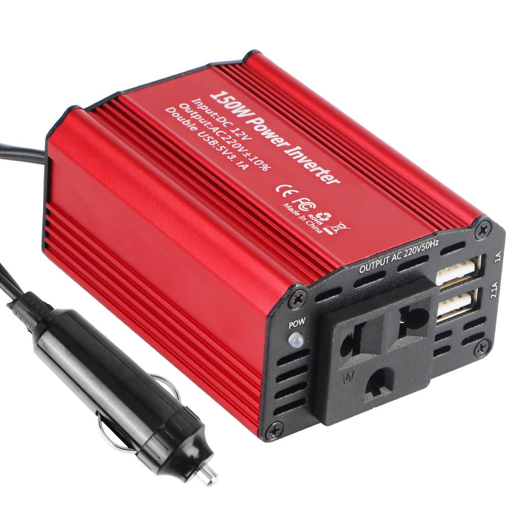 Автомобильное зарядное устройство Адаптер питания с 2 USB-портами для зарядки автомобиля Пиковая мощность 300 Вт Преобразователь напряжения 12 В в 220 В Инвертор мощности 150 Вт