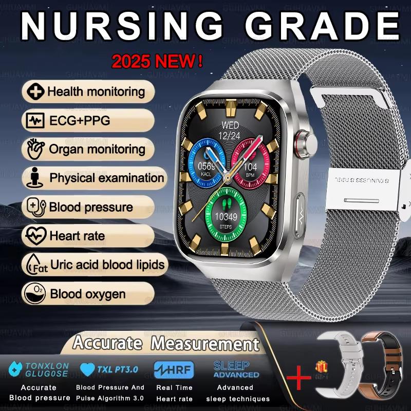 2025 New Uric Acid Blood Lipids Smart Watch Men ECG+PPG Blood Pressure Blood Oxygen Bluetooth Call Health Smartwatchs for IOS Android