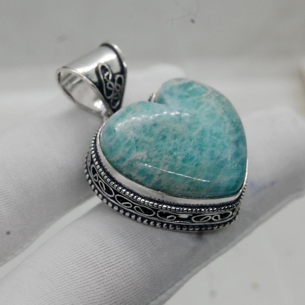 Подвеска-кулон из амазонита в форме сердца из стерлингового серебра 925 пробы, Ювелирные украшения, Подарок любви, Свадебный кулон
