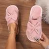 Cute Bowknot Soft Sole Fuzzy Slippers, Winter Cozy & Warm Slip On Plush Shoes, Comfy Closed Toe Home Slippers