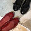Супермягкая лошадиная кожа~ Французская кожа ретро бант туфли-лодочки женские осенние новые на плоской подошве с мелким вырезом балетки Мэри Джейн