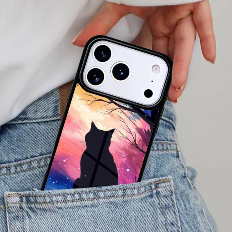 Чехол для телефона с силуэтом кошки для iPhone 16e 15 14 13 12 17 Pro Max Plus Air 17pro Cover Coque