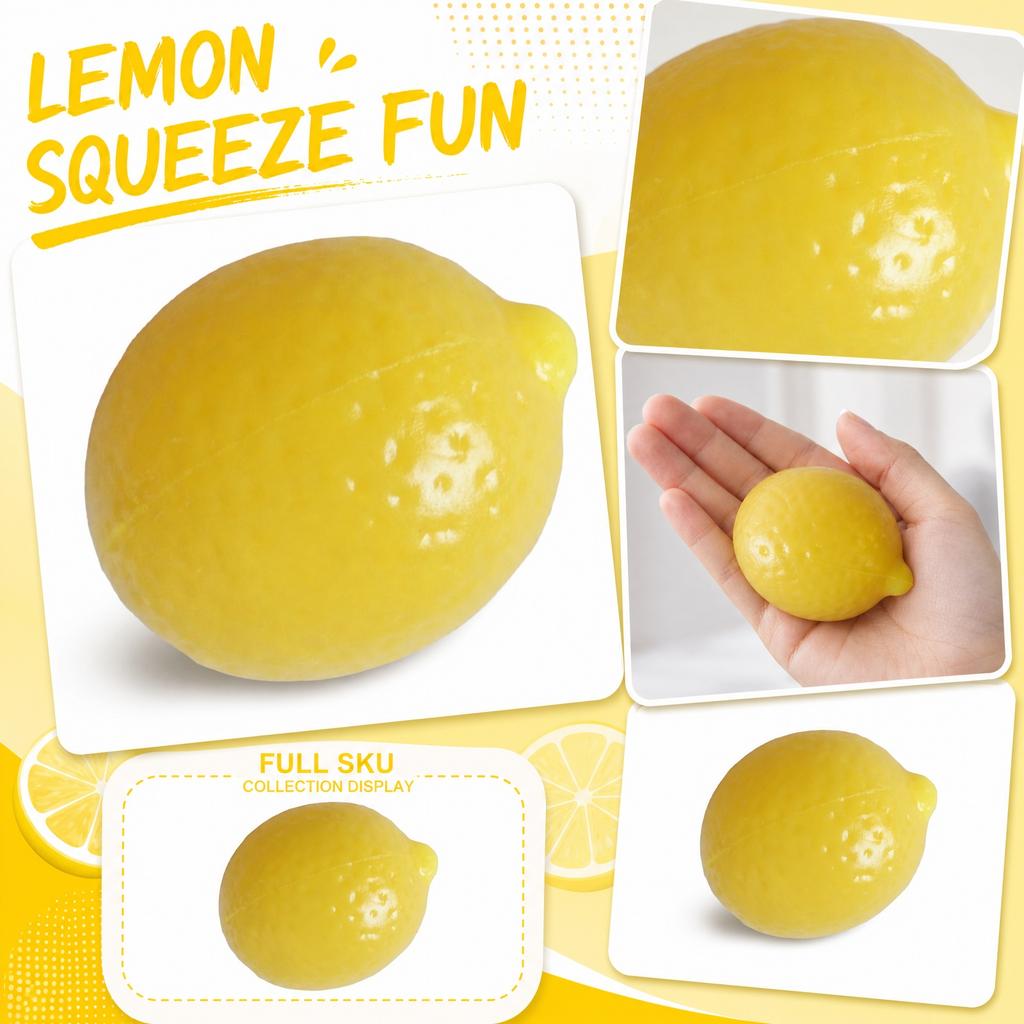 Squishy Fruit Stress Relief Toy Lemon Shape Soft Squeeze Sensory Fidget Ball for Hand Therapy and Anxiety Reduction