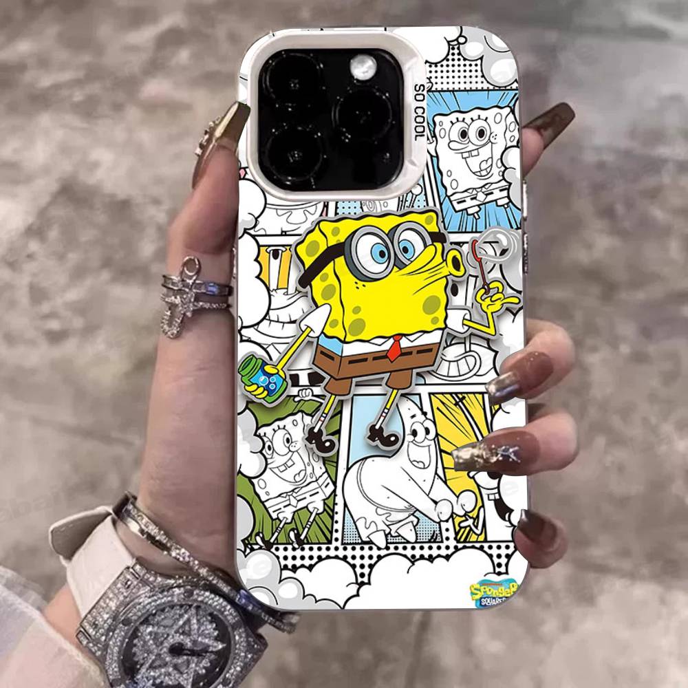Мультяшный Милый S-Губка Боб Аниме Чехол для Телефона Для IPhone 17 16 15 14 11 12 13 Pro Max Pro Plus Цветной Серебристый Чехол