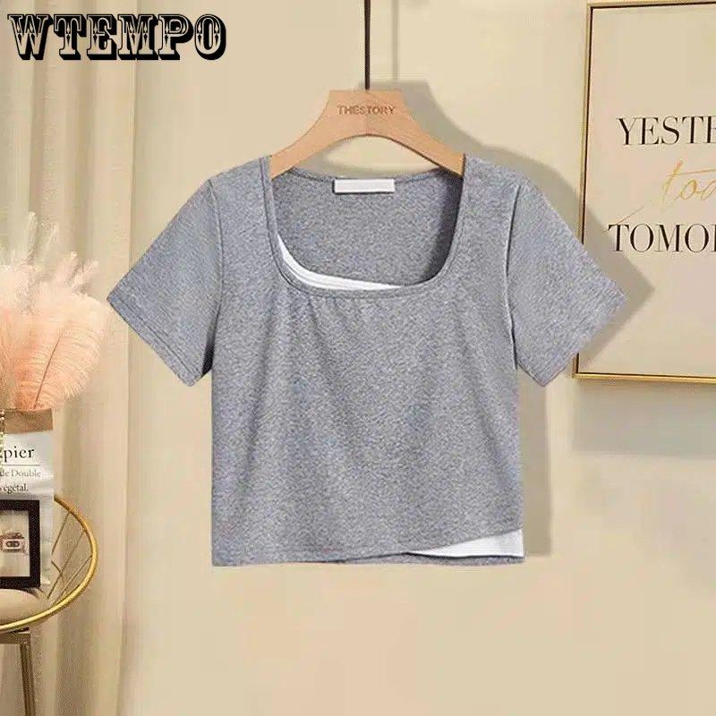 WTEMPO Женский летний хлопковый костюм, летние футболки с короткими рукавами + спортивные шорты, комплект из двух предметов, женский модный однотонный повседневный костюм