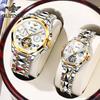 OUPINKE Official Genuine Couple Watches for Men Women Tungsten Steel Skeleton Flywheel Automatic Mechanical Watch Set for Lovers