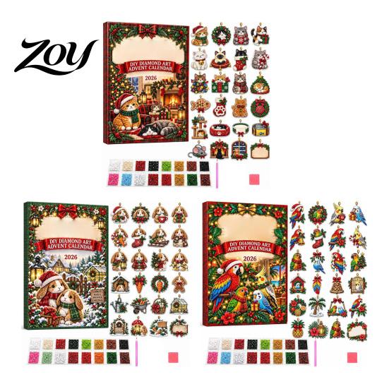 DIY Faux Diamond Art Crafting Set Rhinestone Advent Calendar 2026, Make 24 Animal Hanging Days Countdown Ornaments Ornaments, Holiday Pearl Craft Kit