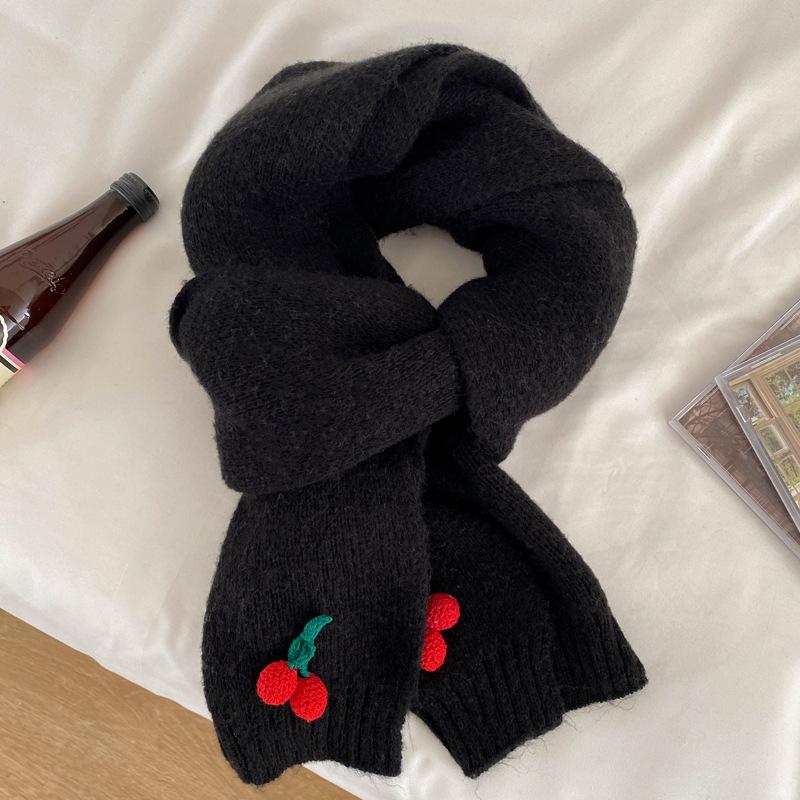 Cherry Knitted Wool Scarf Female Winter Cute Girl Soft Girl Small Fresh Versatile Student Warm Scarf