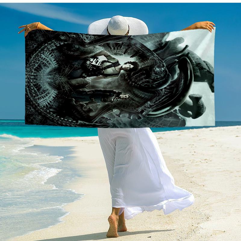 Alien horror Artwork Beach Towel, Super Soft Microfiber, Gift for Her/Him, Birthday, for Pool, Beach, Travel, Home Decor Fan gifts
