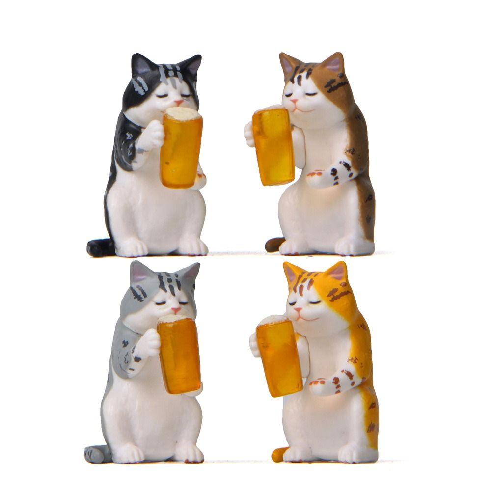 Handicraft Beer Cat Figures Cartoon Cat Statue Toy Funny Cat Center Console Ornaments  Home Decor