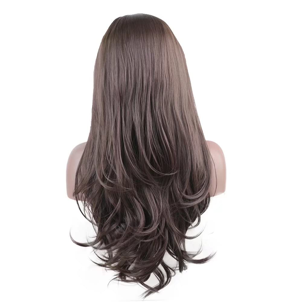 Dark Brown Natural Wave Wig Synthetic Lace Front Wig Glueless Natural Hairline Heat Rsistant Fiber Hair For Women Daily Wear