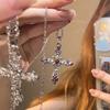 Pink Purple Crystal Cross Pendant Necklace Y2K Rhinestone Religious Jewelry for Women
