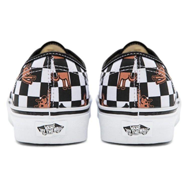 Vans Обои Аутентичный Принт Клетки Собаки Низкие Кеды из Холста Унисекс Кроссовки Черно-Белые VN0A5KS9BP6