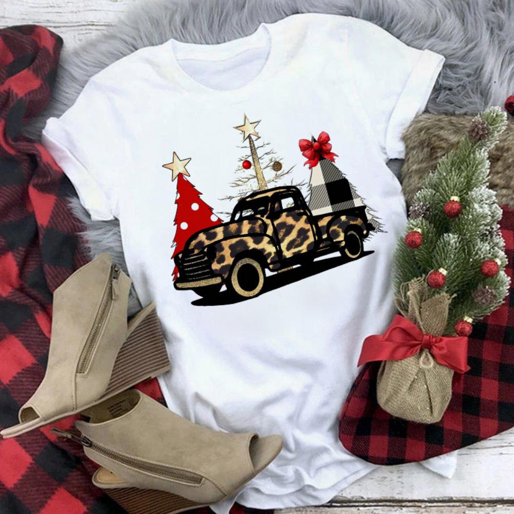 Christmas Reindeer Tshirt Loose Truck Christmas Tree Tshirt Durable Men Women Unisex Casual Tshirt Daily Travel Streetwear