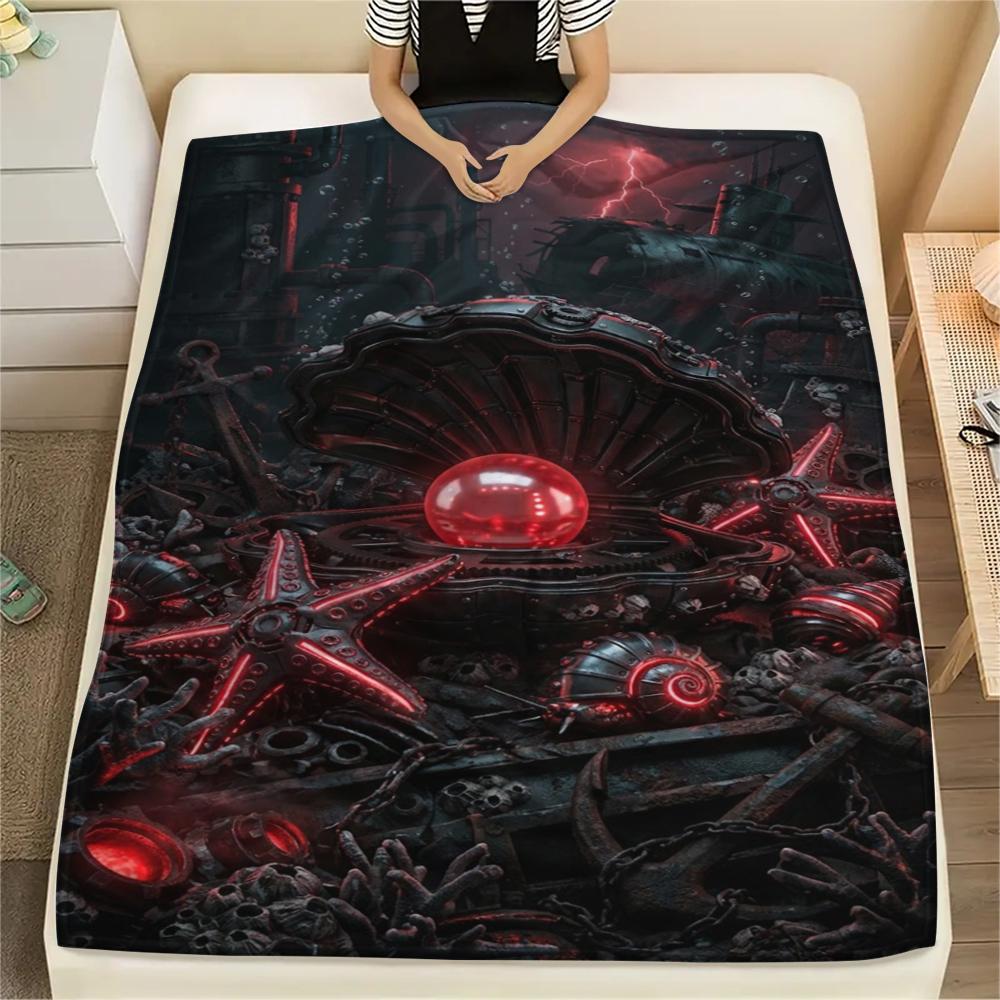 Red mechanical squid seahorse Print Flannel Blanket,High quality Comfortable for All Seasons,Home Decor,Warmth and Comfort,Perfect for Christmas Gifts