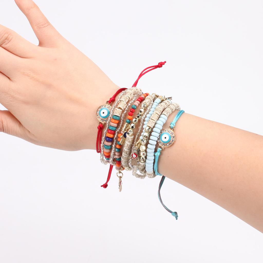 Штабелируемые женские браслеты с большими глазами, многослойный эластичный браслет из бисера BohemianEvil в стиле хиппи