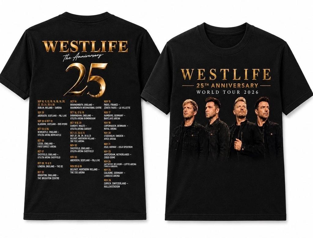 Футболка Westlife 25-й Юбилейный Тур 2026, Футболка с принтом Музыкального Концертного Тура UK