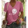 Модные блузки с рисунком цветущей сливы и луны, футболки с коротким рукавом и V-образным вырезом, повседневные