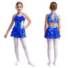 Metallic Girls Dance Dress Tiered Ruffle with Sequins Sleeveless V Neck Performance Costume