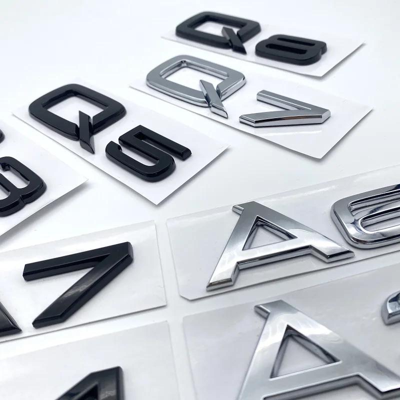 3D Letters Numbers Emblem for f2 A3 A4 A5 A6 A7 A8 Q2 Q3 Q5 Q7 Car Trunk Lid Nameplate Badge Logo Sticker Chrome Glossy Black