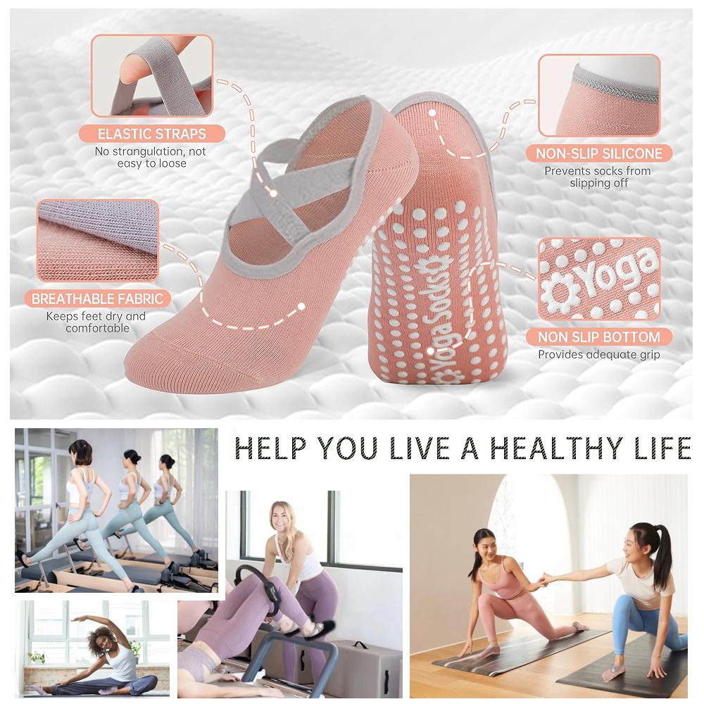 3 пары носков для пилатеса с нескользящей подошвой для женщин – Нескользящие носки для йоги, балета, танцев и тренировок