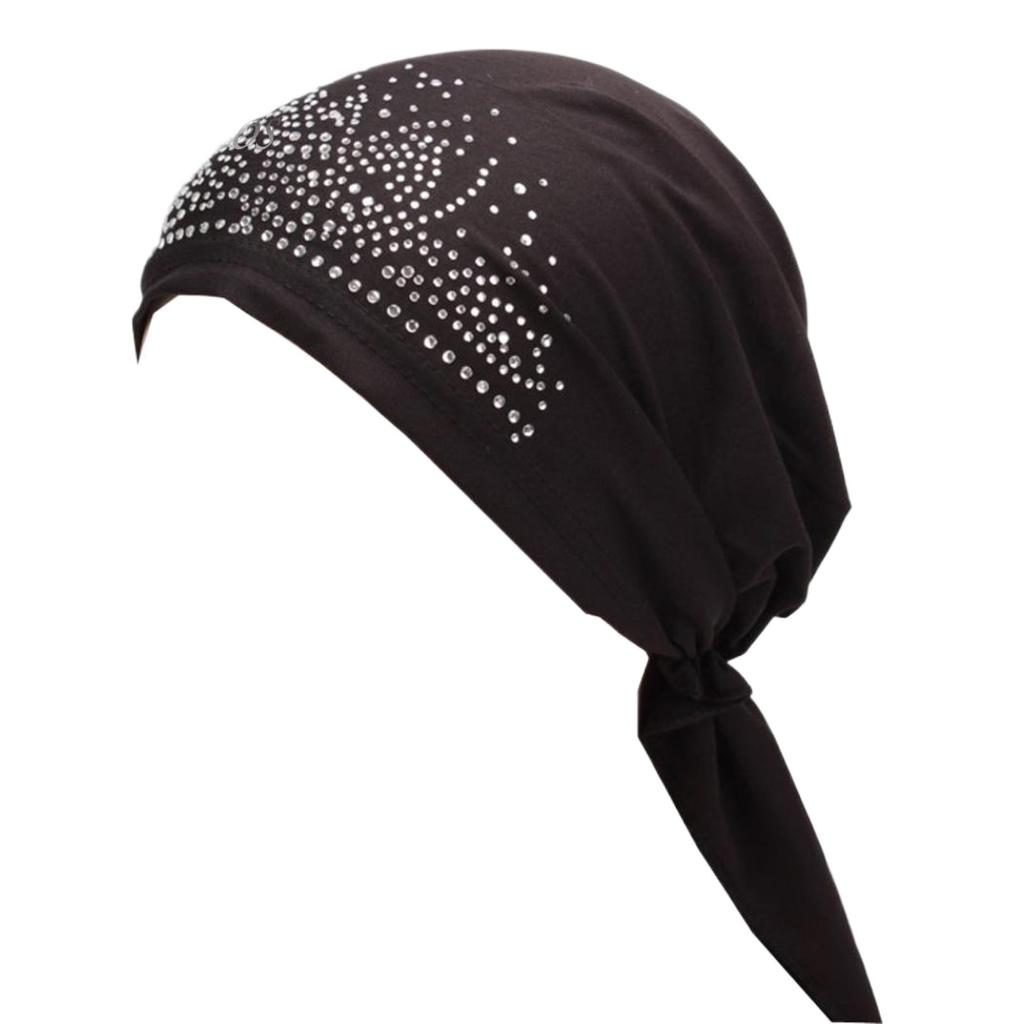 Cute Lady Rhinestone Muslim Turban Hat Chemo Cap Hair Loss Hijab Cap Cover EMA