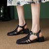 Fashion 2024 New Summer Sandals Genuine Leather Luxury Roman Sandals Casual Buckle Strap Summer Shoes GLADIATOR Med Heel Women Shoes