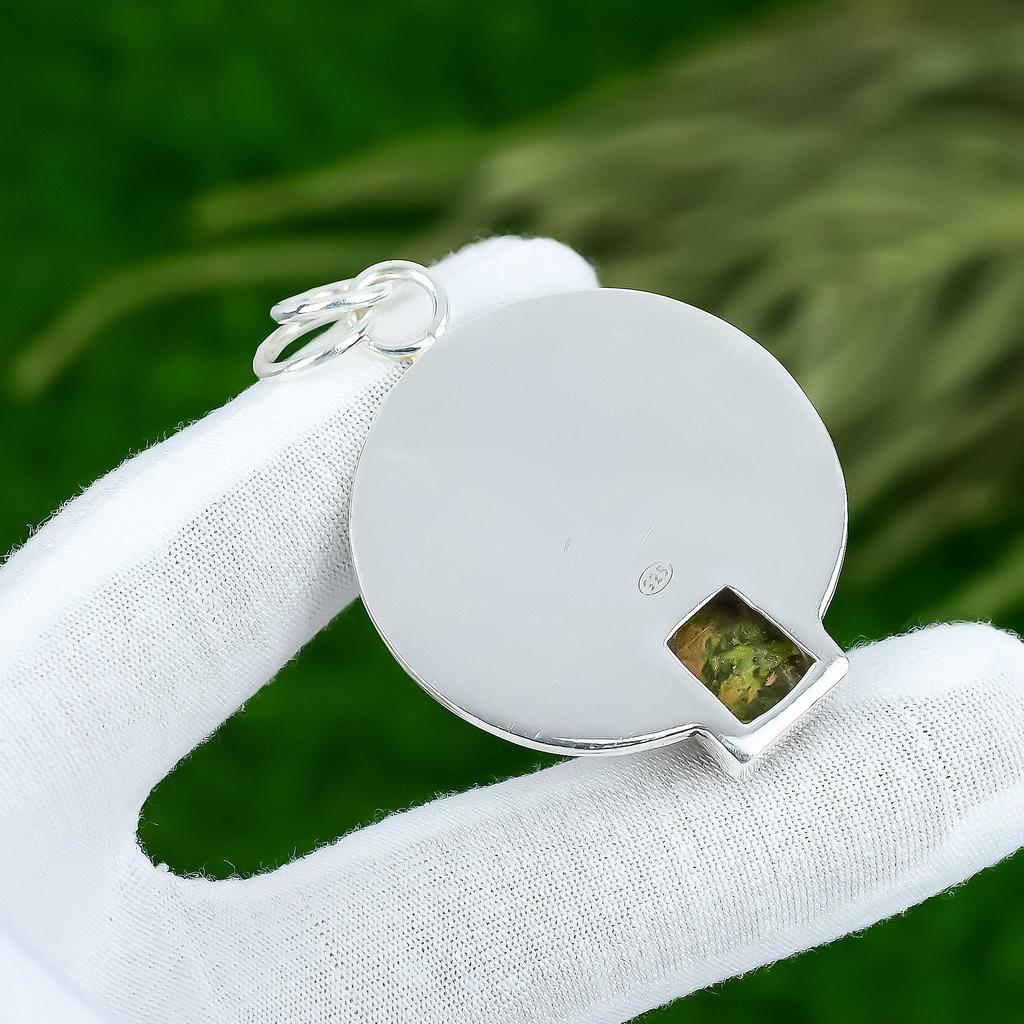 Memorial Day Sale Radiant Unakite Gemstone Heart Chakra Pendant Sterling Silver