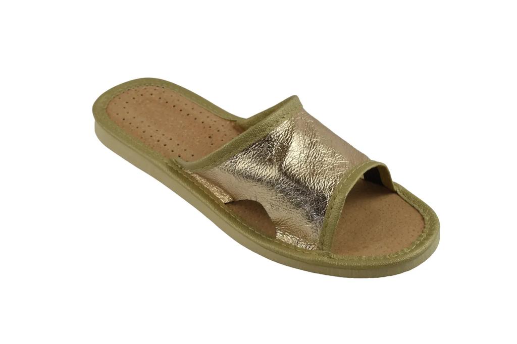 Women's house slippers, comfortable gold slippers for around the house 35
