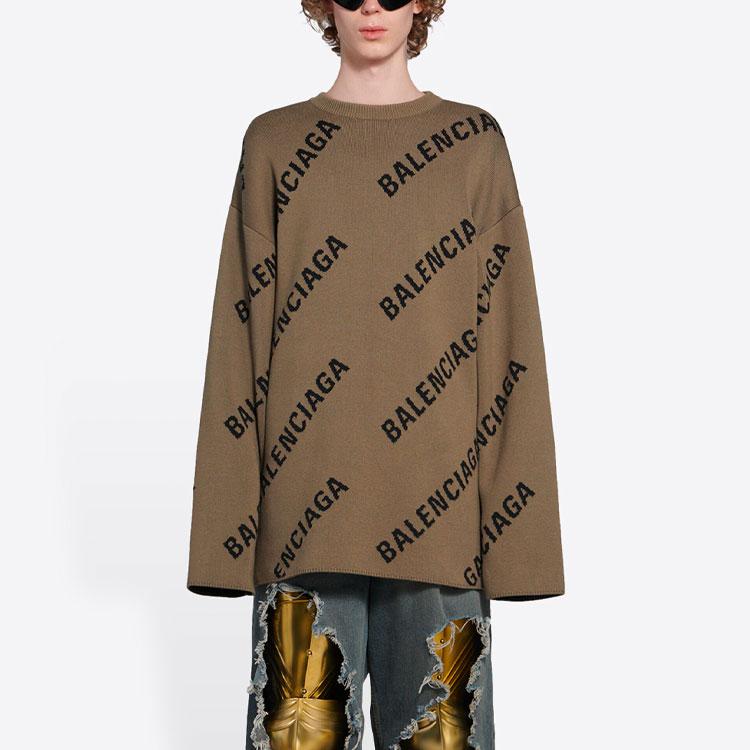 Balenciaga Свободный джемпер с круглым вырезом и интарсией с логотипом 657401T32002900
