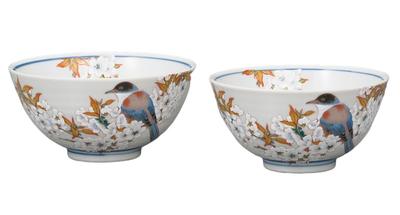 Кутани, набор Iwataya, миска для риса, цветы дикой вишни и птицы AP7-0606
