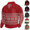 Men's Christmas Cotton Pullover Long Sleeve Outdoor Shirt Vintage Corduroy Button Stand Collar Shirt Casual Sweatshirt Christmas Print Top