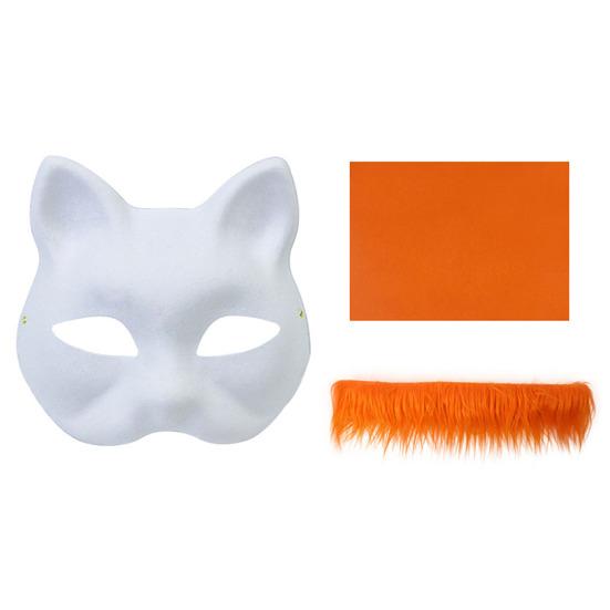 Cat Masque DIY Set White Paper Cat Masque with Eye Mesh Faux Fur Unfinished Cat Masque for Kids Adults DIY Painting